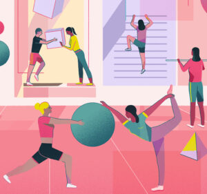 Digital art of people doing exercises