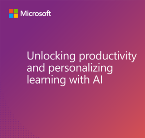 Microsoft logo and text on purple background