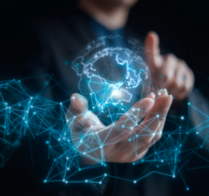 Digital image of the world cupped in a hand