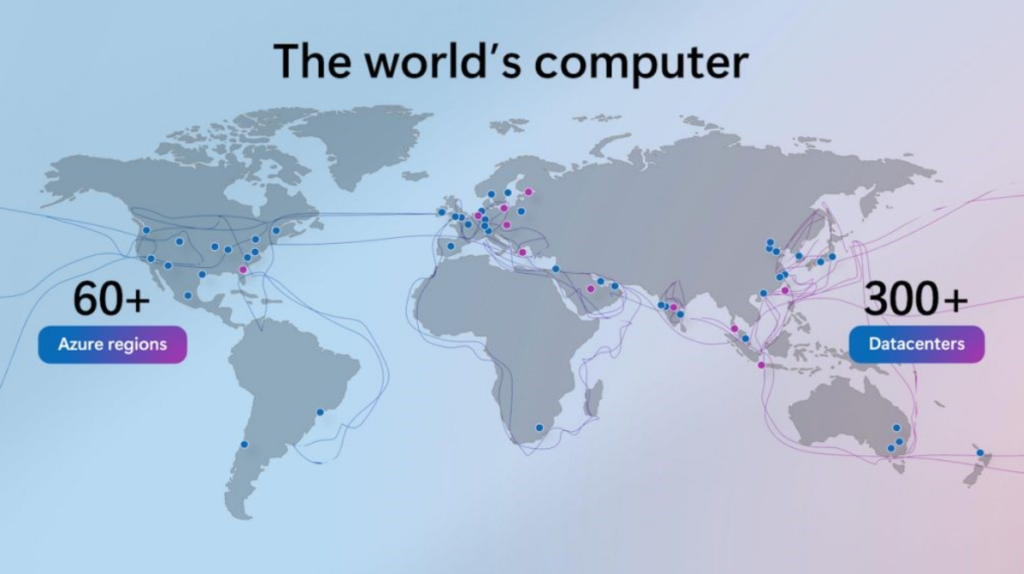A map displaying over 60 cloud regions and 300 data centers worldwide