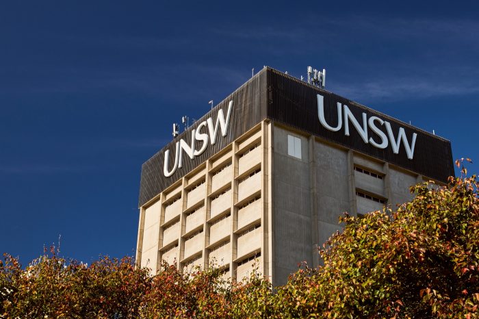 Building with blue sky in background and UNSW sign